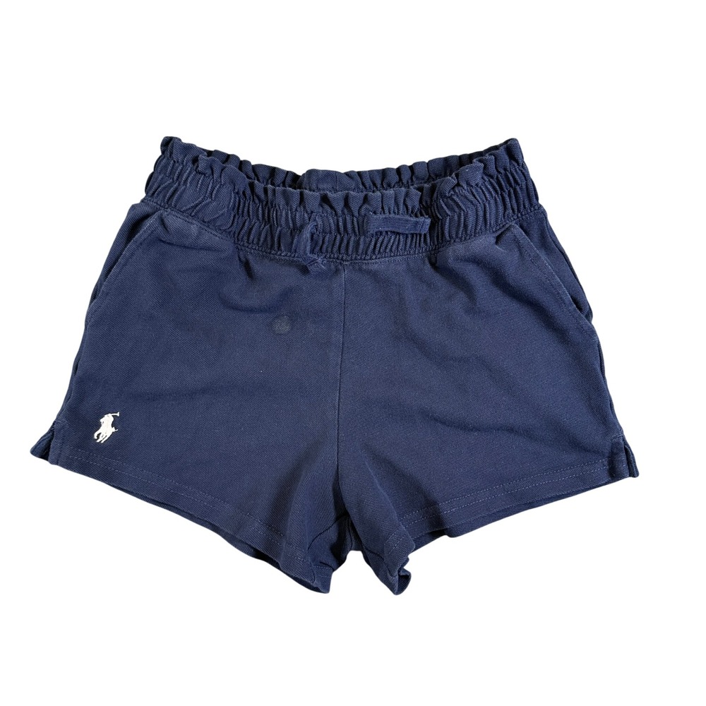 Polo Ralph Lauren Girls Navy Blue Pique Knit Shorts Size Small 7 Pink Pony Logo